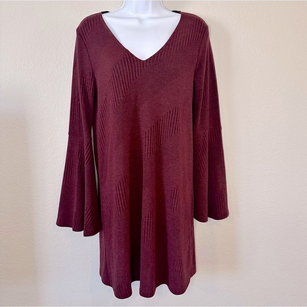 Maroon Sweater Dress with Bell Sleeves